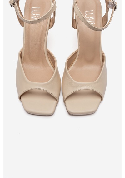 Luvi Shoes Elvıa Bej Cilt Hakiki Deri Kadın Topuklu Ayakkabı