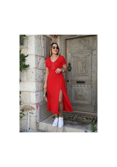 Stilvibe Kadın Kısa Kollu V Yaka Maxi Boy Elbise Editörün Seçtikleri Kırmızı