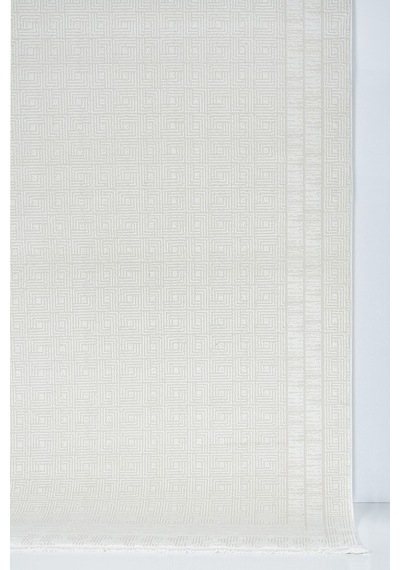 Grid Motifli Geometri Modern Tasarımlı Pamuk Tabanlı Salon - Oturma Odası Krem Renk Halı Krem