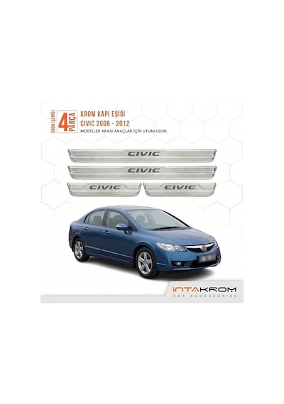 Honda Cıvıc 2006-2012 Uyumlu Satine Krom Kapı Koruma Eşiği 4 Prç Fd6