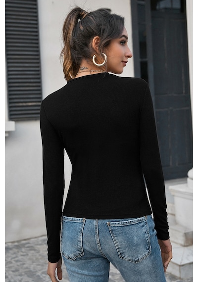 Alfa Aksesuar 03 Kadın Siyah Uzun Kollu Fit Basic Crop Top Bluz