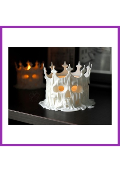 Bezos Erimiş Kafatası Tealight Mumluk Taçlı Kuru Kafa Dekoratif Mum Tutucu Bty Çok Renkli