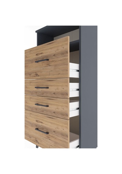 Arges Dolap Tek Raflı 4 Çekmeceli 60x30x134 Antrasit-çam Antrasit