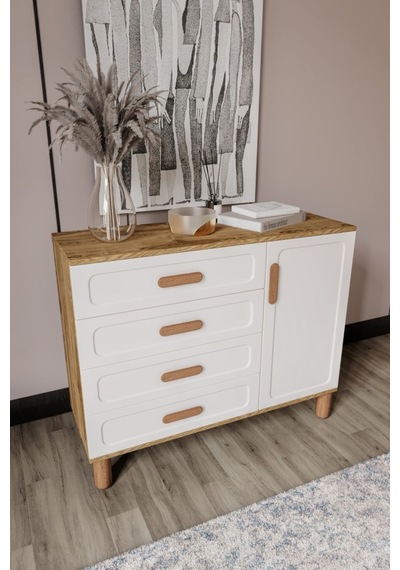 Flora Bohem Serisi 4 Çekmeceli 1 Kapaklı Şifonyer Modern Tasarım Mdf Mebran Kapak Aytaşı Ceviz 95x90 Ceviz - Ekru Flora Bohem Serisi 4 Çekmeceli 1 Kapaklı Şifonyer Modern Tasarım Mdf Mebran Kapak Aytaşı Ceviz 95x90 Ceviz - Ekru
