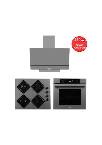 Alveus Afm Serisi FM7710 + FM3407 + FM-BD2210 İnci Cam Antrasit 3'lü Ankastre Set