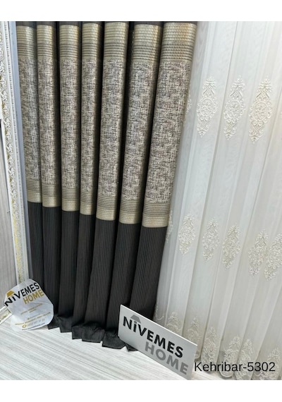 Nivemeshome Kehribar Ft614162 Antrasit V-5302 Pano Fon Perde 1/3 Sık Pileli Perde Apm Çok Renkli
