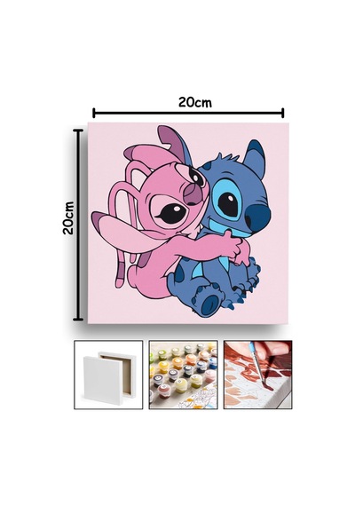 Sayılarla Boyama 20x20 Cm Tuval Seti Fırça Boya Dahil Çıtaya Gerili - Mavi Pembe