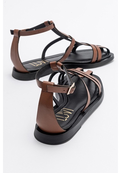Luvishoes Odeil Taba Hakiki Deri Kadın Sandalet Taba