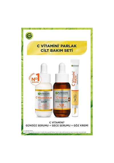 Garnier C Vitamini Parlak Süper Aydınlatıcı Gece + Gündüz Serumu 2 x 30 ML + Aydınlatıcı Göz Kremi 15 ML