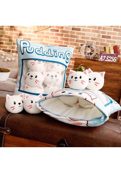 Tineke 8 Li Peluş Kedi Yastığı Seti Minik Yumuşak Kedi Oyuncağı Ve Uyku Arkadaşı Beyaz