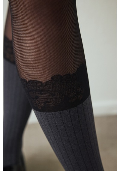Penti Kadın Ribbed Lace Desenli Külotlu Çorap 500 Siyah