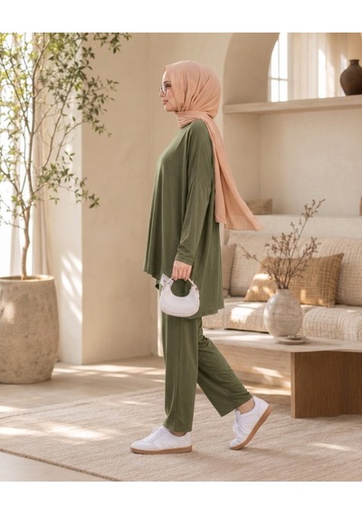 Unika Boutique Kadın Arma Detaylı Salaş İkili Takım Haki