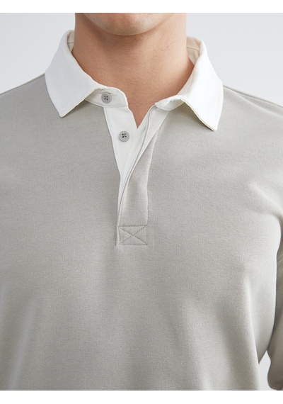 Lcw Vision Gri Kontrast Polo Yakalı Erkek Sweatshirt