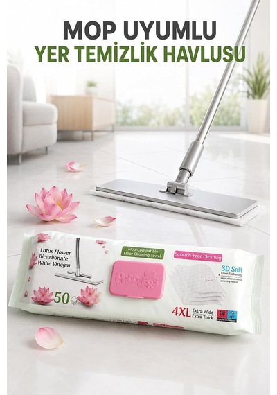 Easy Clean Lotus Çiçeği Kokulu Mopa Uyumlu Yer Temizlik Havlusu 50 Yaprak 1000'li Set