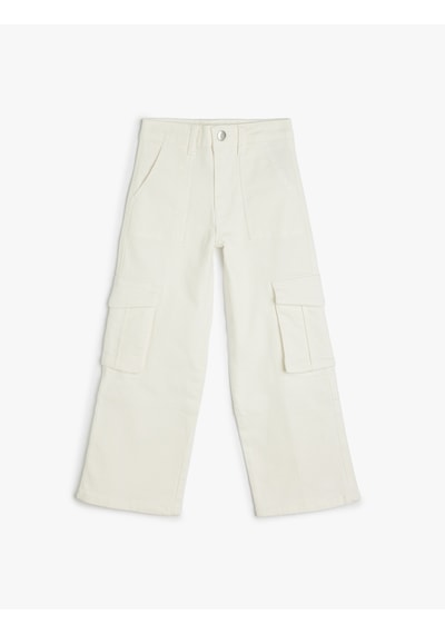 Koton Normal Bel Pamuklu Cepli Kargo Pantolon Beyaz 5skg40093ad Beyaz