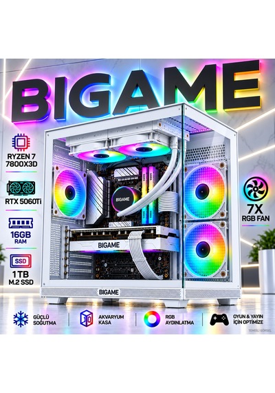 Bigame SAKURA-V3 R7-7800X3D 16 GB 1 TB M2 SSD RTX5060Ti Free Dos Masaüstü Oyuncu Bilgisayarı