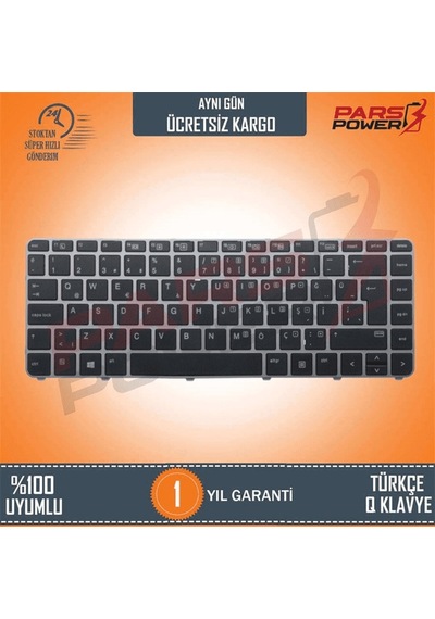 HP Uyumlu EliteBook 840 G4 (Z9G66AW) Notebook Klavye (Siyah TR) (Pars Power) Gümüş Çerçeveli 134658