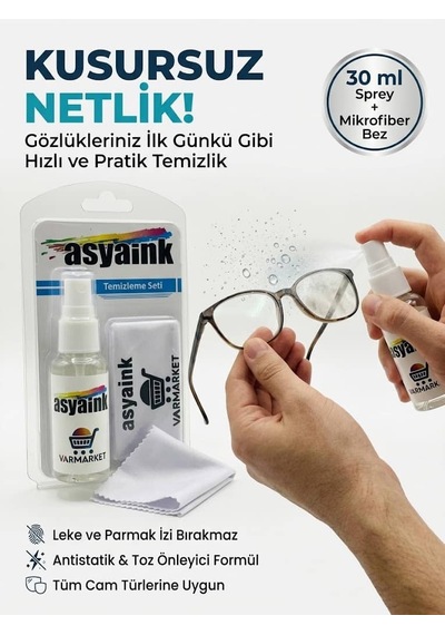 Asyaink Gözlük Temizleme Seti 30 Ml Sprey Ve Mikrofiber Bez
