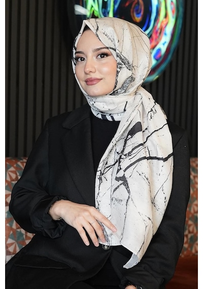 Mermer Desen Bej Soft Pamuk Şal Çok Renkli 48