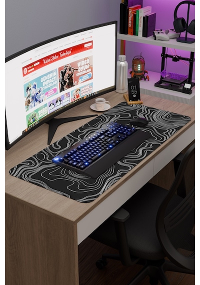 Topography Kaymaz Dikişli Kauçuk Oyuncu Mousepad V5 - 90x40 Xxl Gaming Mouse Pad Fare Altlığı