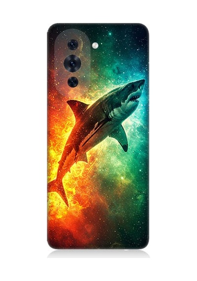 Huawei Nova 10 Pro Uyumlu Uzayda Parlayan Yalnız Köpekbalığı Desenli Silikon Kılıf Çok Renkli