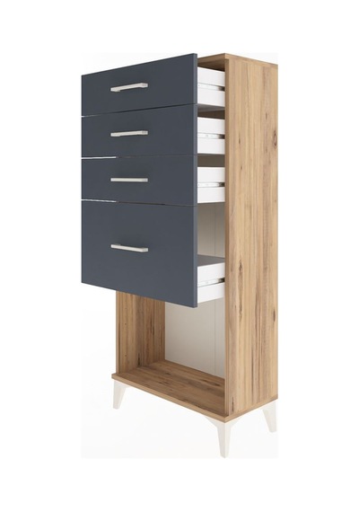 Arges Dolap 4 Çekmeceli 60x30x134 Çam-antrasit Çam