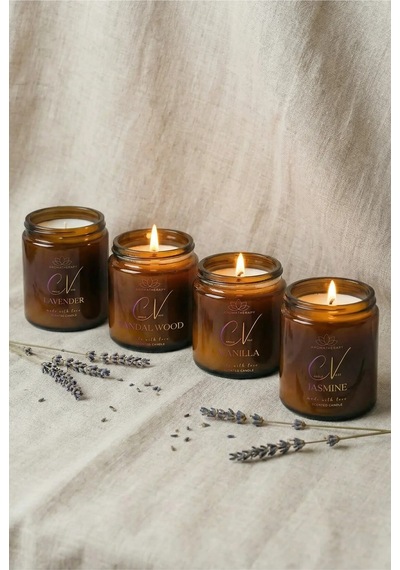 Kokulu Mum 4 Lü Set 100cc-aroma Terapi Mum-doğal Mum-sandal Ağacı-lavanta-vanilya-yasemin Kokulu Amber