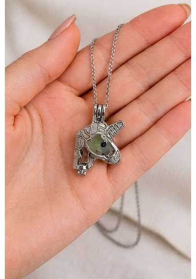 Unicorn Kolye Gümüş Renk Parlayan 60 Cm Zincir Unisex Metal Aksesuar Çok renkli
