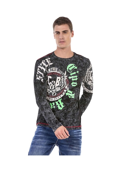 Cipo & Baxx CL476 Neon Desenli Sweatshirt Siyah