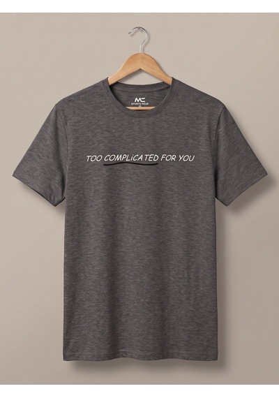 Maccali Erkek Koyu Gri Too Complicated Baskılı Bisiklet Yaka Bol Kesim Tişört