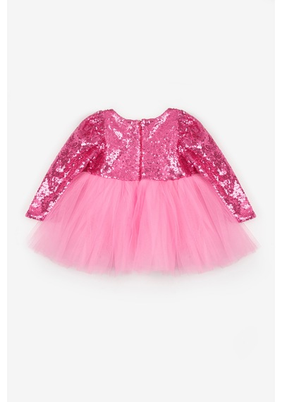 Le Mabelle Fuşya Pullu Uzun Kollu Kız Bebek Elbise - Berry Fuşya