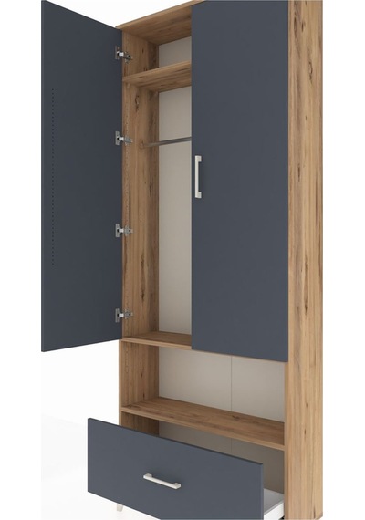 Arges Dolap 3 Raflı Tek Çekmeceli Tek Askılı 88x30x221 Çam-an... Çam