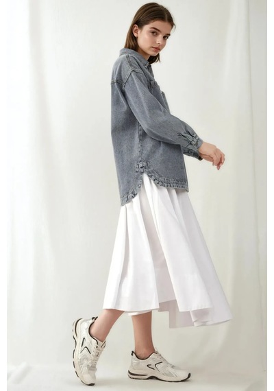 Hiccup Bdart Oversize Denim Ceket, Gömlek Yaka Ve Cep Detaylı Buz Mavisi