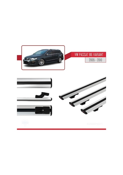 Volkswagen Passat B6 Varıant 2005-2010 Arası İle Uyumlu Basic Model Ara Atkı Tavan Barı Gri 3 Adet