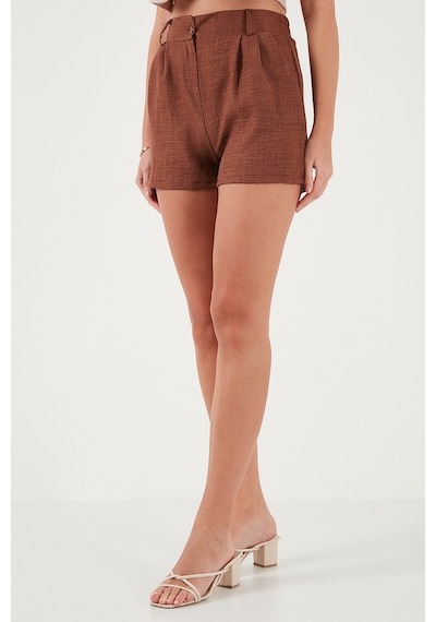 Lela Kırçıllı Regular Fit Cepli Kısa Bayan Şort 5866201 Kahve