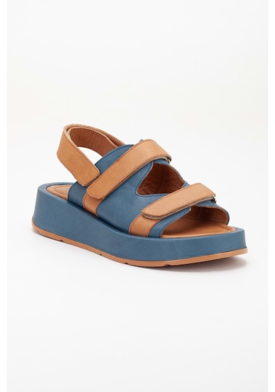 Analin Shoes Kadın Hakiki Deri Cırtlı Kalın Taban Sandalet Mavi