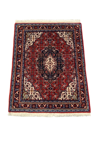 El Dokuması Küçük İran Halısı 66x90 Kırmızı Lacivert Kök Boya %100 Yün Halı