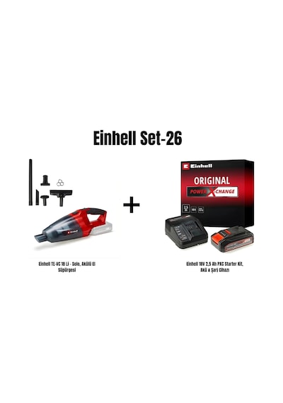 Einhell Set-26 TE-VC 18 Li Solo Akülü El Süpürgesi + 18V 2.5AH Pxc Starter Kit Akü & Şarj Cihazı