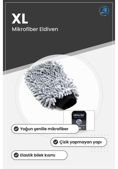 Oto Yıkama Eldiveni Makarna Xl Mikrofiber Şenille Gri Çizik Yapma