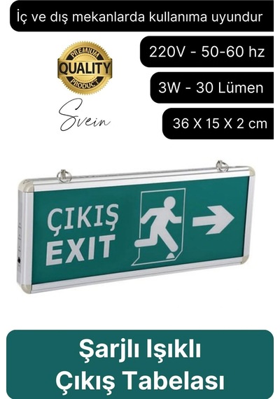 Işıklı Çift Yönlü Acil Çıkış Exit Tabelası Şarjlı Yönlendirme Güvenli Parlayan Uyarı Levhası