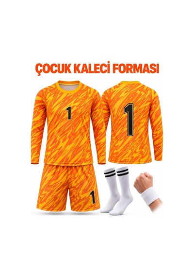 Sonvadi Çocuk Kaleci Forması Turuncu Uzun Kol Şortlu Takım Çorap Turuncu