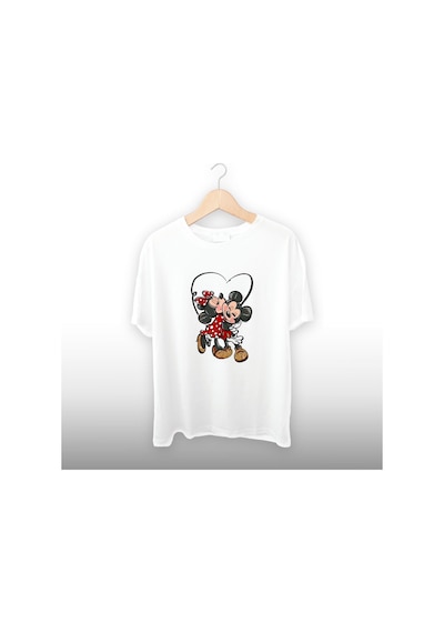 Micky Minny Detaylı Unisex Tişört Beyaz