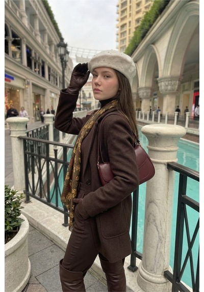 Mollycrush Kadın Ekru Pırlanta Taşlı Yün Ressam Bere Kışlık Şık Tasarım Fransız Tarzı Şapka Beyaz