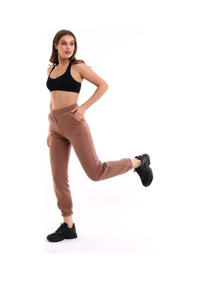 Winmoda34 Jogger Bol Kesim Kalın 3 Iplik Şardonlu Eşofman Altı Kadın Sütlü-kahve