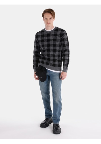 Colin's Colins Regular Fit Bisiklet Yaka Baskılı Gri Erkek Kazak Cl1065573 Gri Melanj