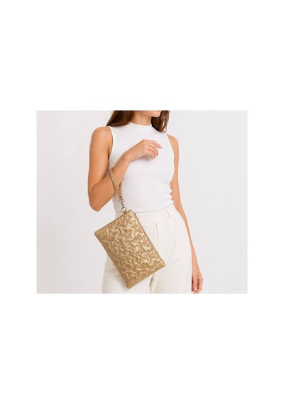 Wikidays.s Moda Trendi Kadın Orta Boy Yıldız Desenli El Çantası - Parlak Dokulu Bilek Askılı Portföy Clutch Bej
