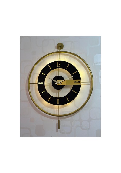 Pey Aksesuar Metal Camlı Duvar Saati 60x80 Cm Büyük Boy Işıklı Gerçek Cam M63-gold-şeffaf-siyah-gold M63-gold-şeffaf-siyah-gold
