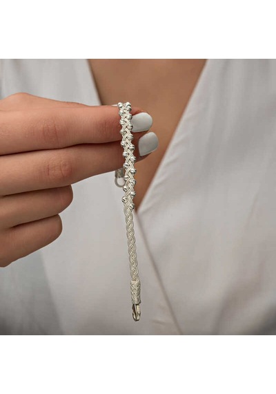 Gümüş Kazaziye Örgü Bileklik T7224 Gümüş