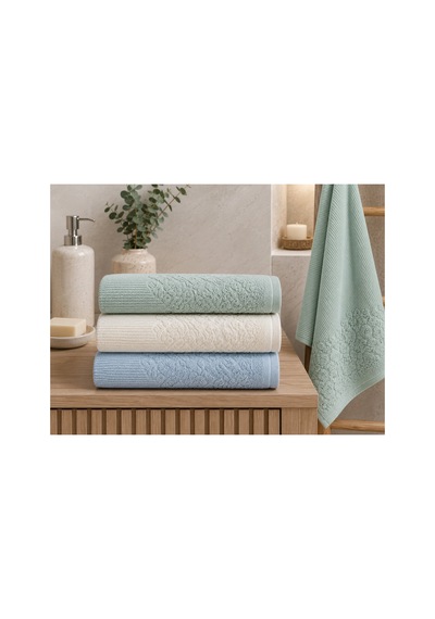 Gonca Renkli Havlu 50x90 Cm 3'lü Set %100 Pamuk - Aqua Mist Çok Renkli