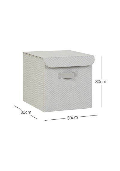 Ocean Home Textile Gri Balıksırtı Kapaklı Kutu 30 x 30 x 30 cm